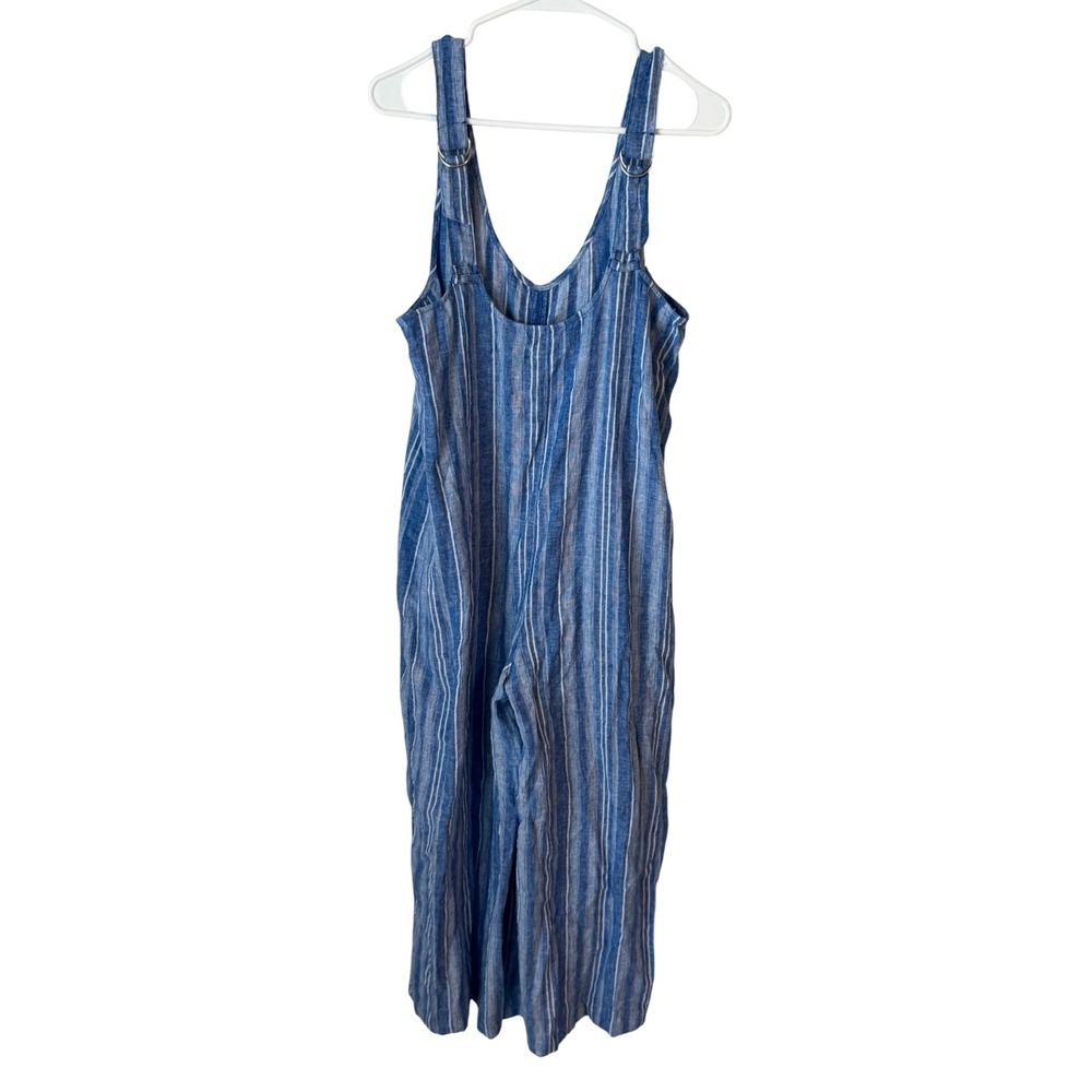 Lou & Grey Blue Striped Linen Blend Wide Leg Jumpsuit XS Overall Straps
